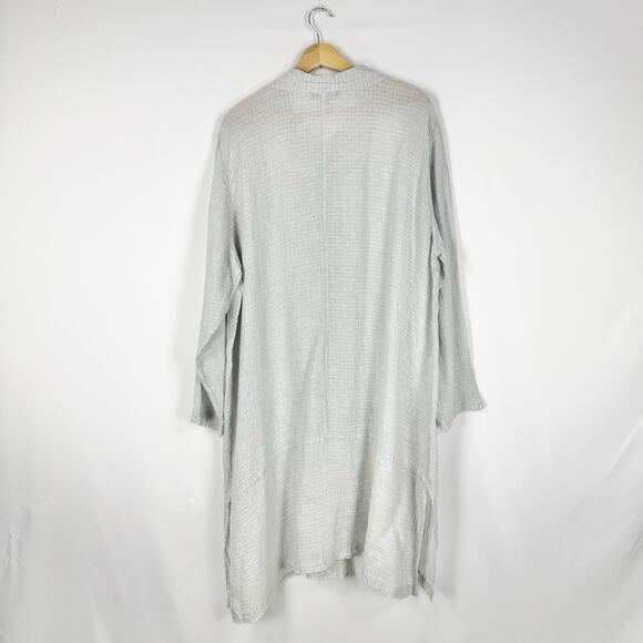 Flax Women's 100% Linen Button Down Tunic Dress Large Light Gray Lagenlook - Picture 5 of 12